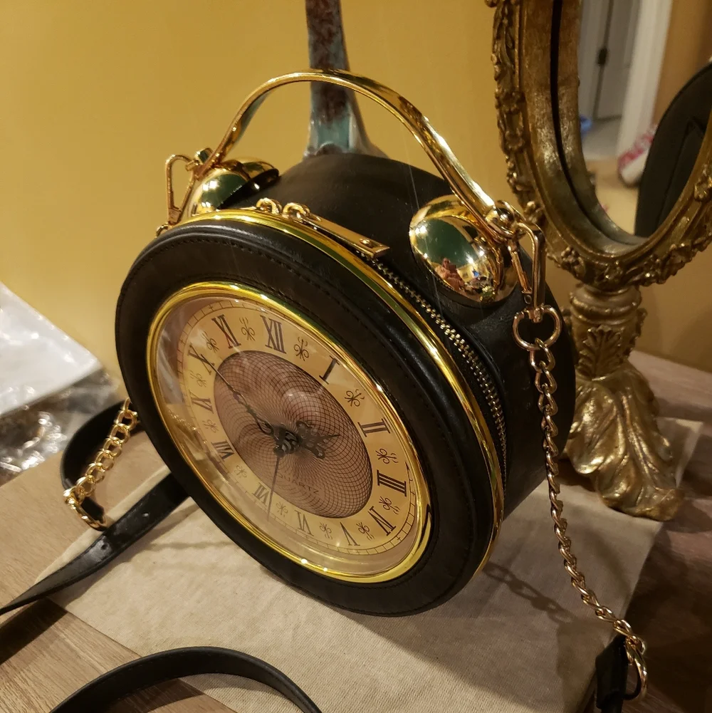 Quartz Retro Gold Clock Handbag w/ Crossbody Strap